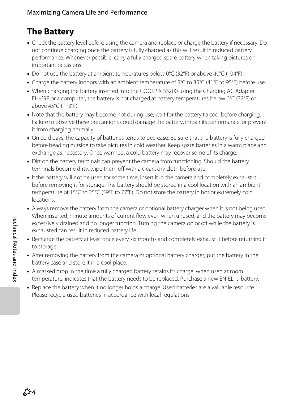 The battery | Nikon S3200 User Manual | Page 184 / 204