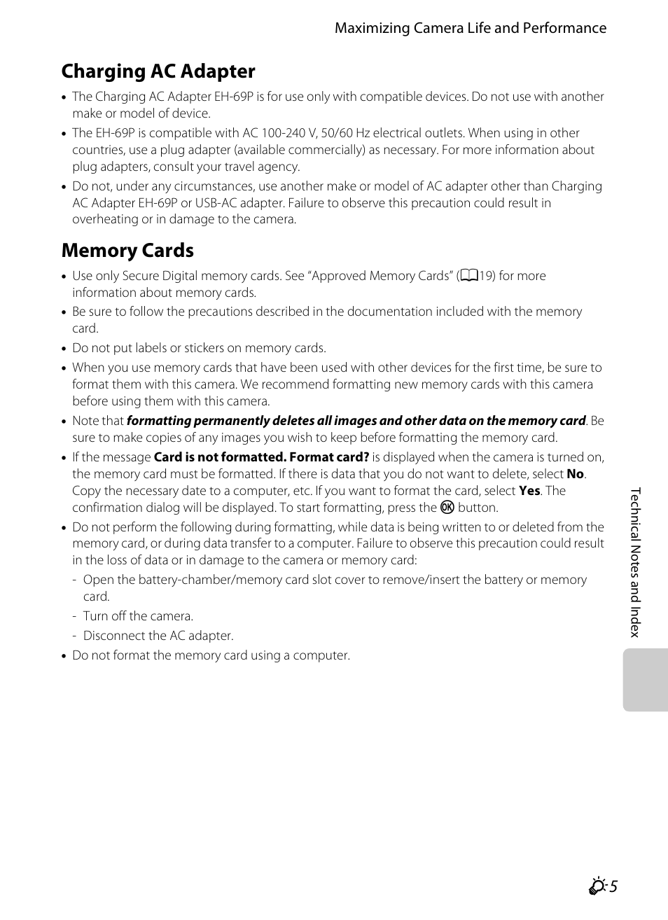 Charging ac adapter, Memory cards, F5) in | Nikon S3200 User Manual | Page 185 / 204