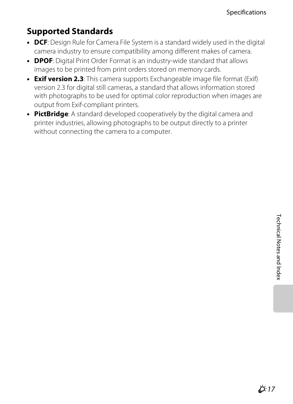 Supported standards, F17) | Nikon S3200 User Manual | Page 197 / 204