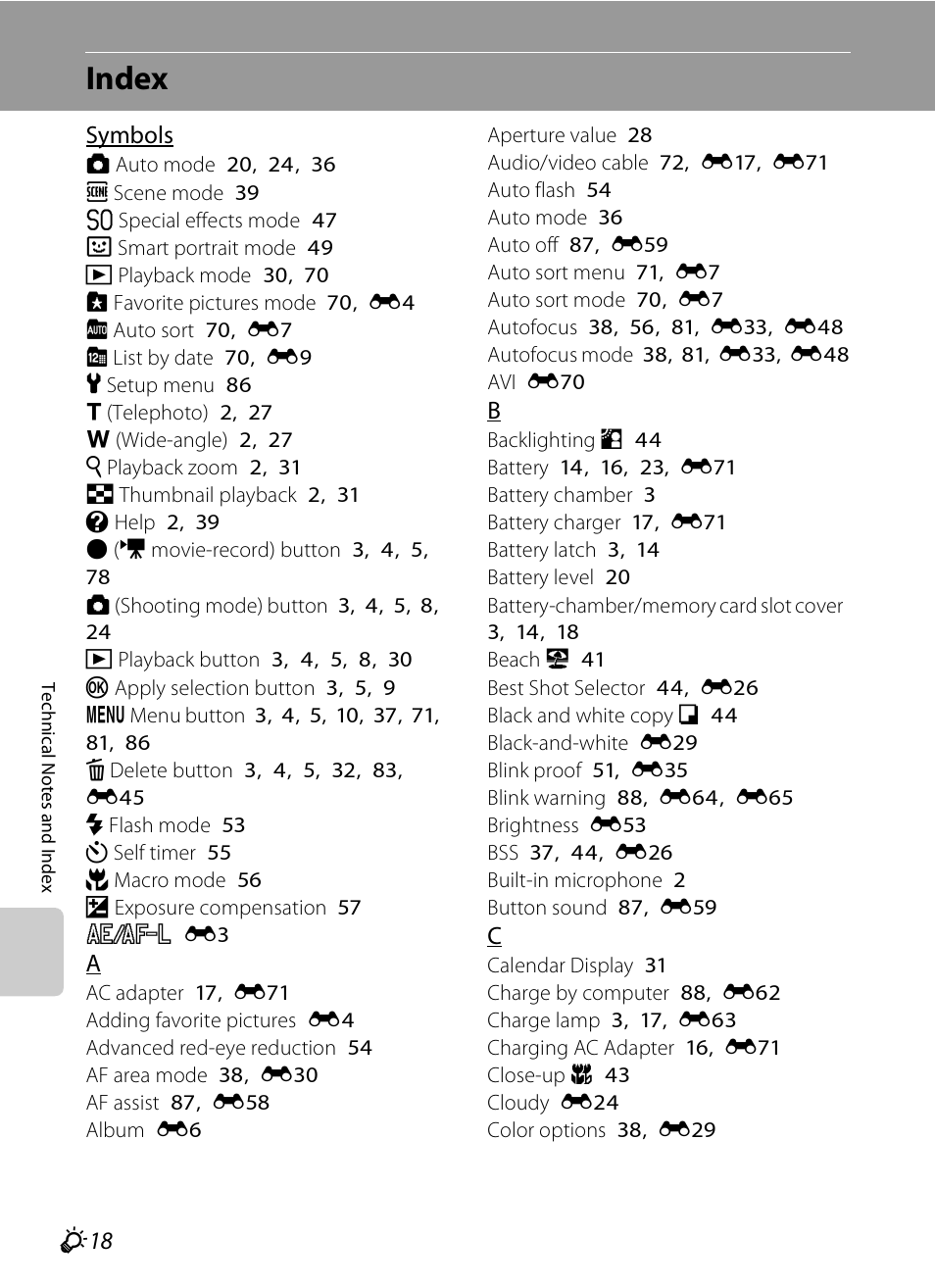 Index, F 18 | Nikon S3200 User Manual | Page 198 / 204