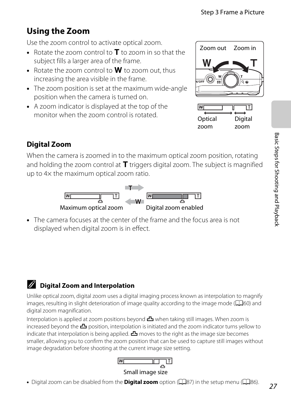 Using the zoom, Digital zoom | Nikon S3200 User Manual | Page 43 / 204