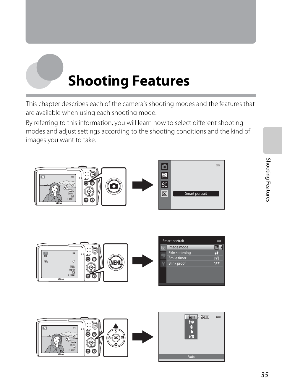 Shooting features, A35) | Nikon S3200 User Manual | Page 51 / 204