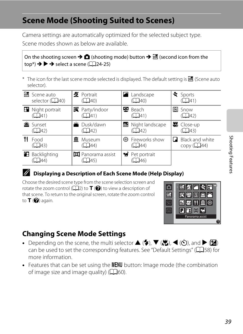 Scene mode (shooting suited to scenes), Changing scene mode settings | Nikon S3200 User Manual | Page 55 / 204