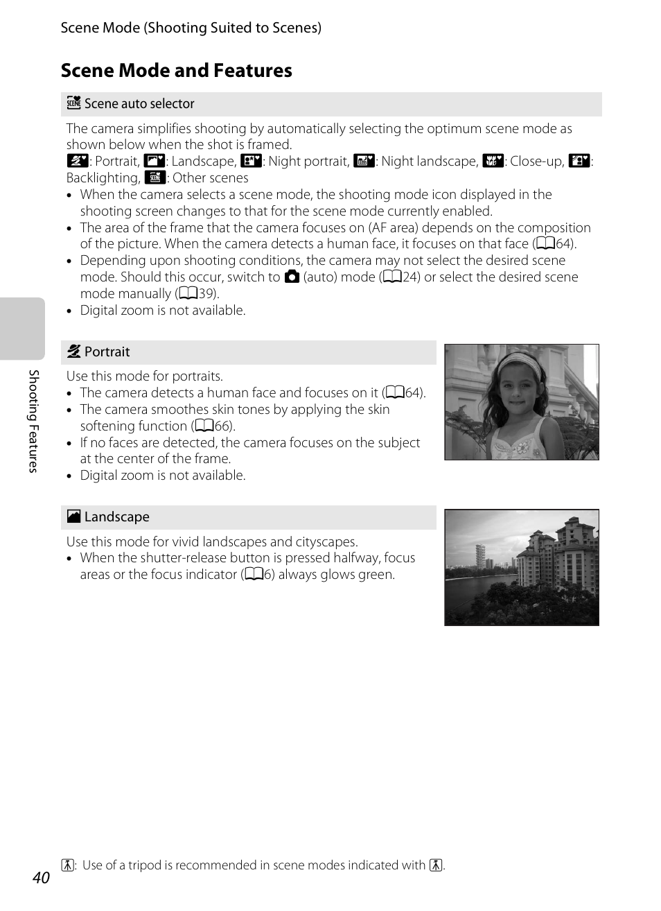 Scene mode and features, A40) | Nikon S3200 User Manual | Page 56 / 204