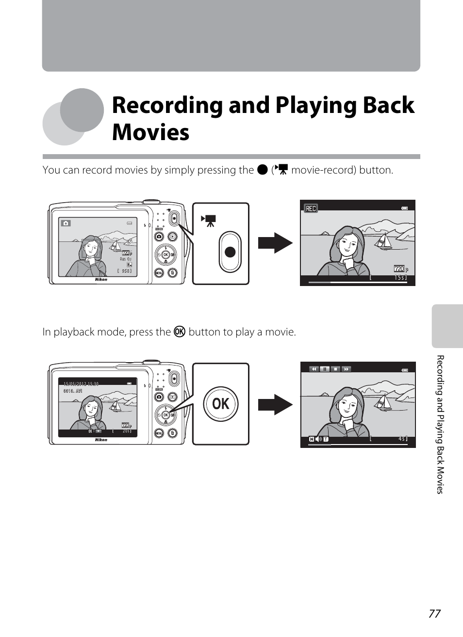 Recording and playing back movies | Nikon S3200 User Manual | Page 93 / 204