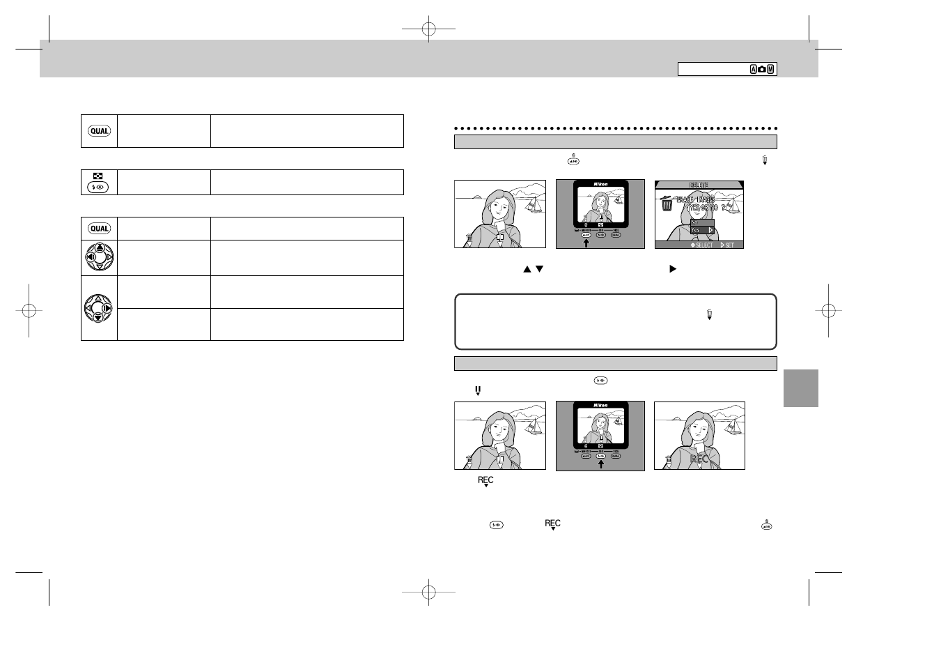 Quick delete/holding the image in the display, Recording movie/movie playback | Nikon 995 User Manual | Page 43 / 91