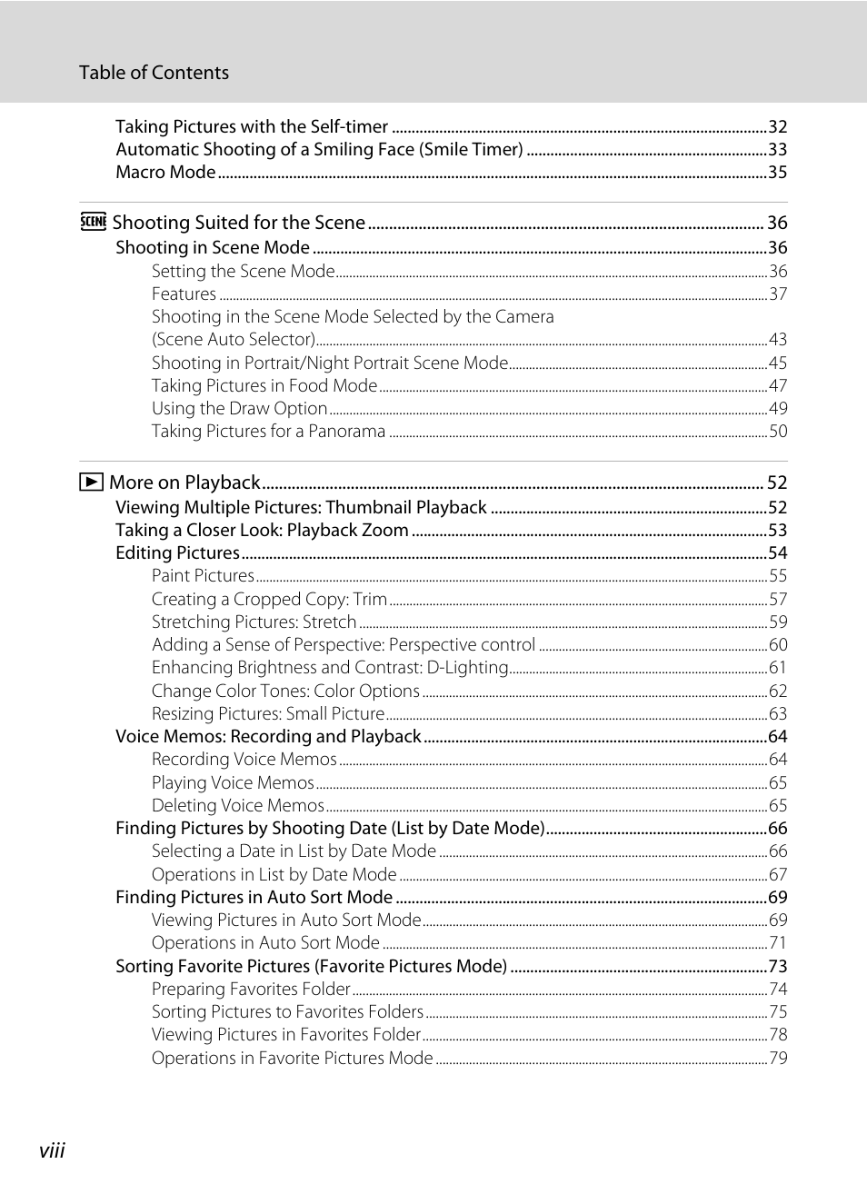 Viii | Nikon S60 User Manual | Page 10 / 184