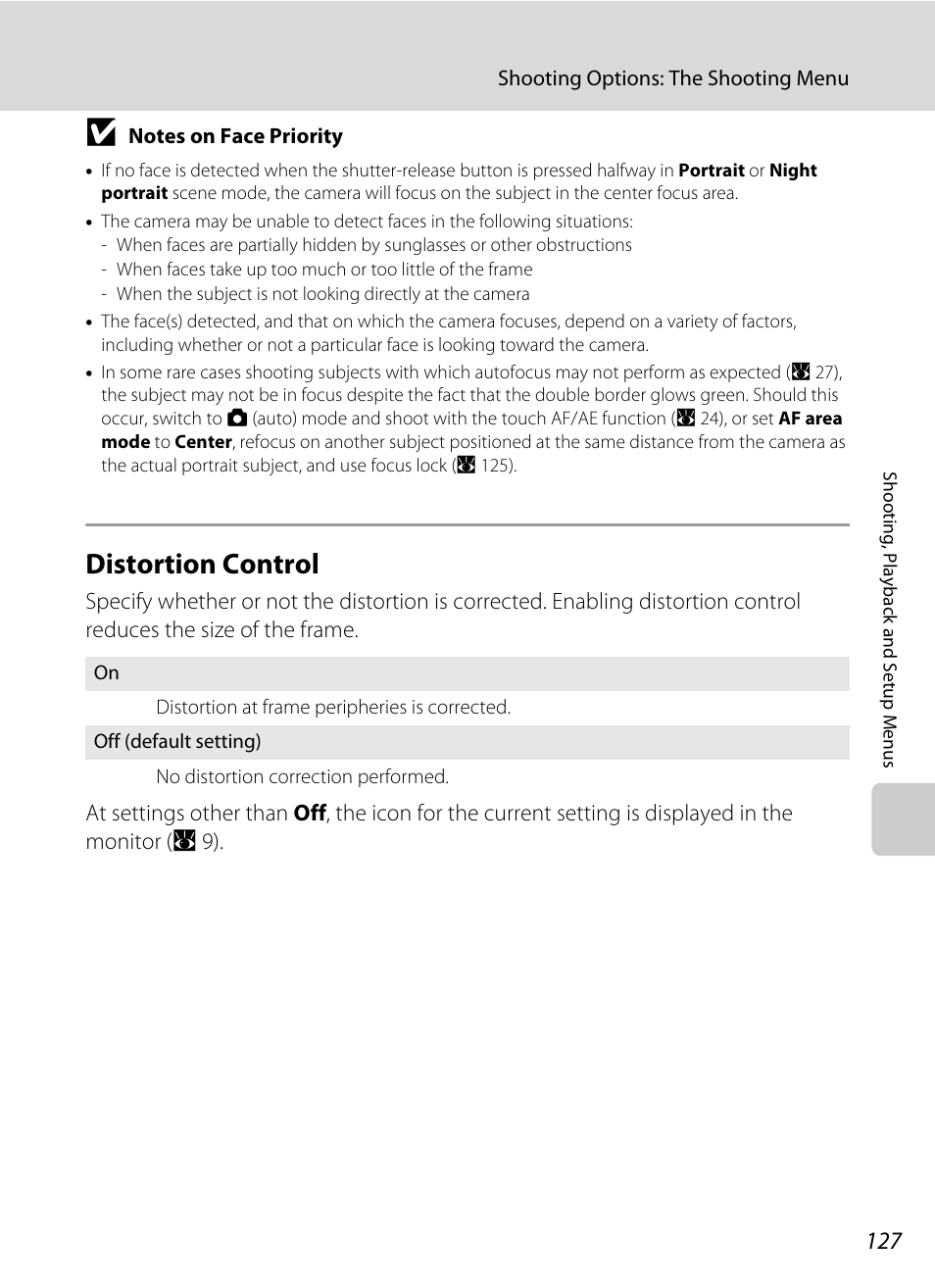 Distortion control, A 127 | Nikon S60 User Manual | Page 139 / 184