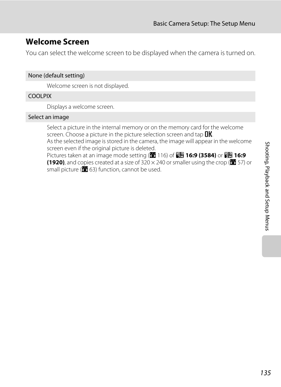 Welcome screen, A 135), A 135 | Nikon S60 User Manual | Page 147 / 184