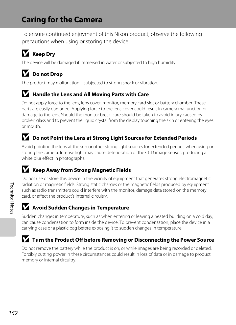 Caring for the camera | Nikon S60 User Manual | Page 164 / 184