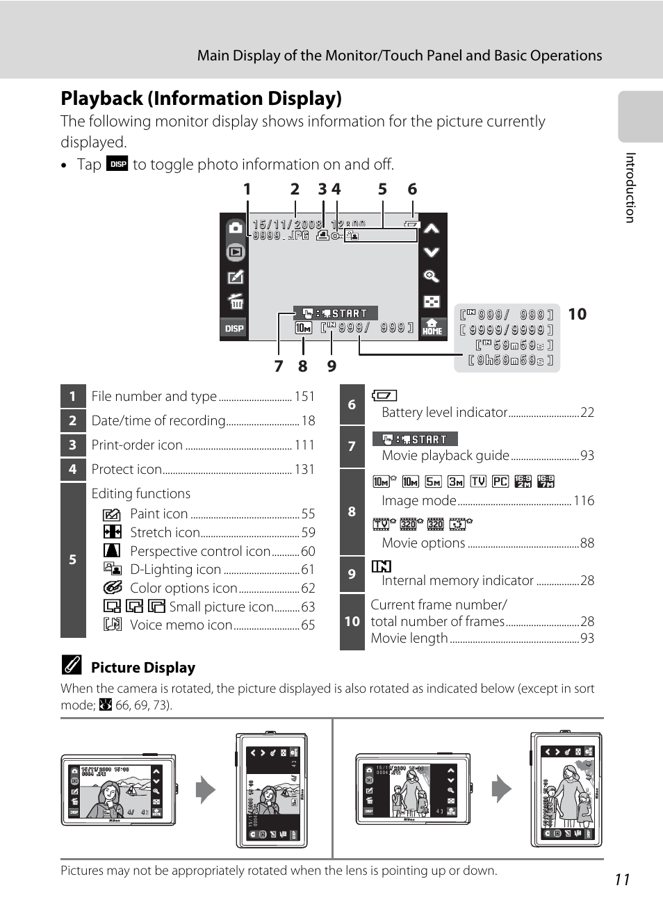 Playback (information display), Picture display | Nikon S60 User Manual | Page 23 / 184