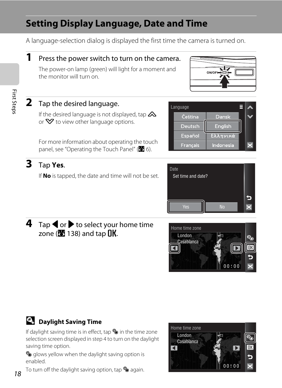 Setting display language, date and time | Nikon S60 User Manual | Page 30 / 184