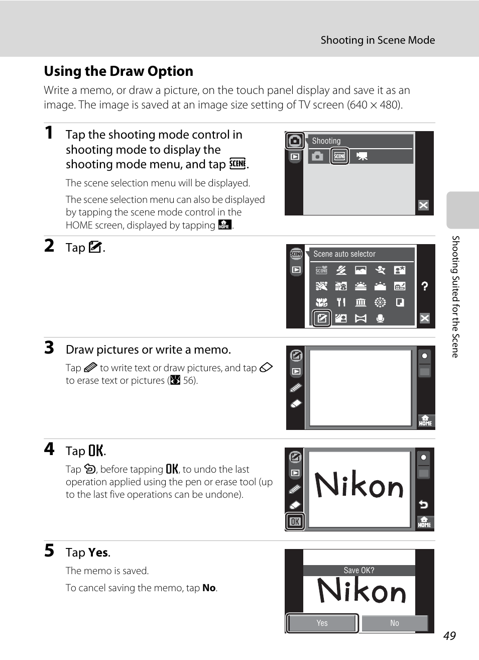 Using the draw option, A 49) for | Nikon S60 User Manual | Page 61 / 184