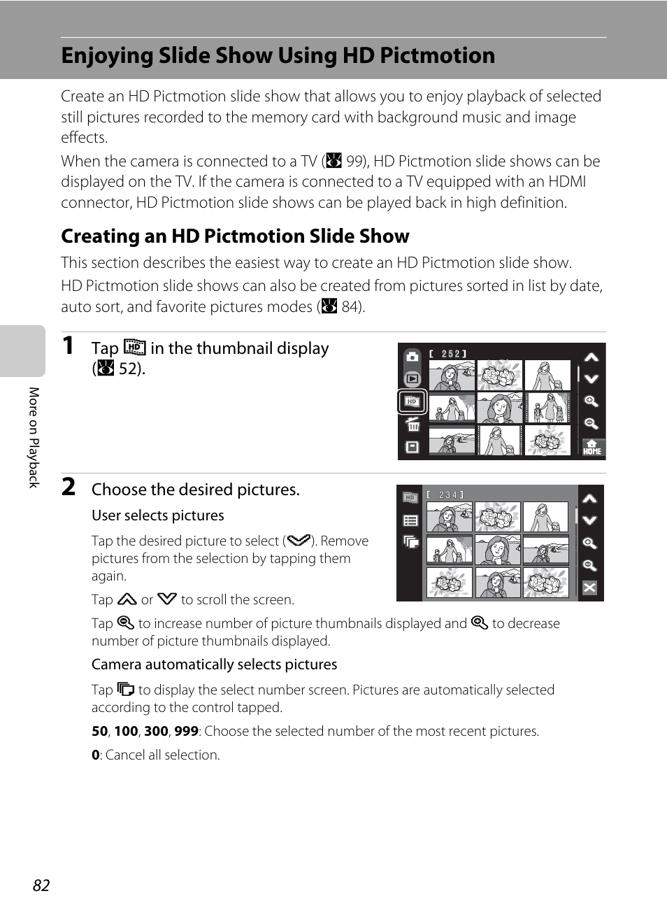 Enjoying slide show using hd pictmotion, Creating an hd pictmotion slide show | Nikon S60 User Manual | Page 94 / 184