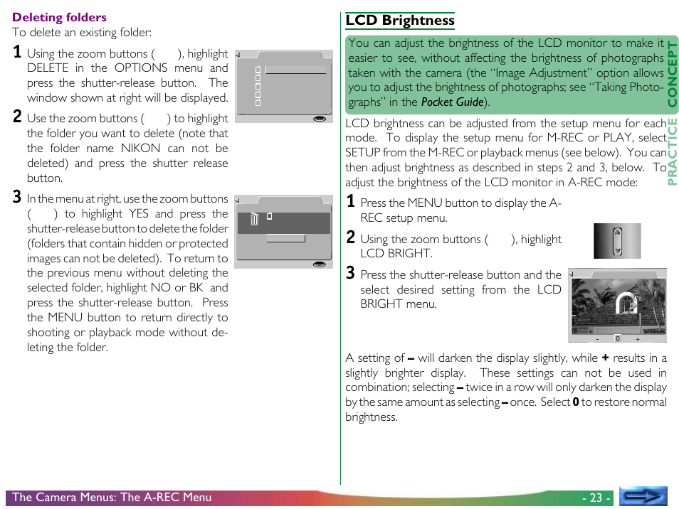 Lcd brightness | Nikon 700 User Manual | Page 23 / 53