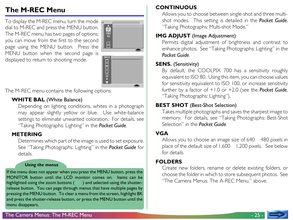 The m-rec menu | Nikon 700 User Manual | Page 25 / 53
