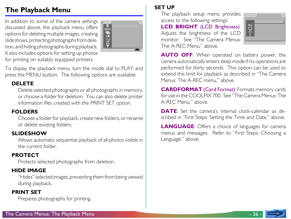 The playback menu | Nikon 700 User Manual | Page 36 / 53