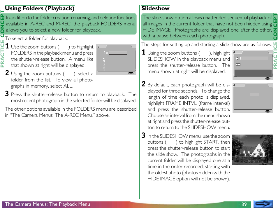 Using folders (playback), Slideshow, Using folders (playback) slideshow | 39 - concept practice, The camera menus: the playback menu | Nikon 700 User Manual | Page 39 / 53