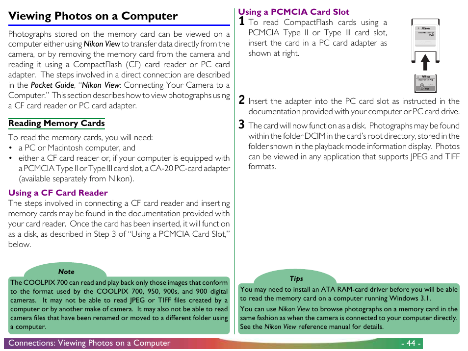 Viewing photos on a computer | Nikon 700 User Manual | Page 44 / 53