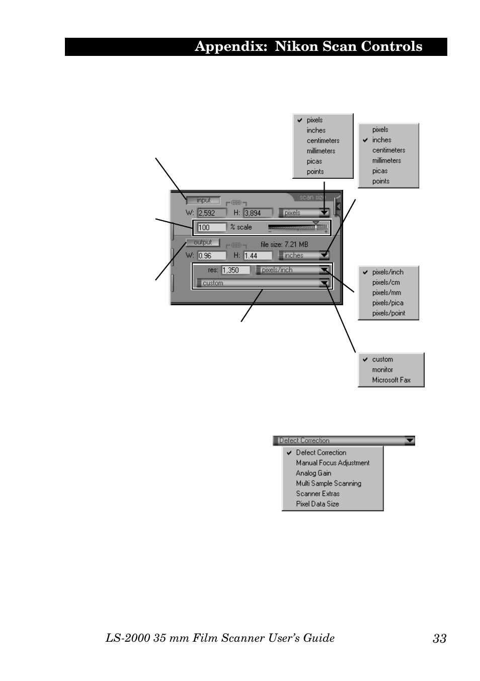 Control drawers, Appendix: nikon scan controls, Nikon | Nikon LS-2000 User Manual | Page 43 / 47