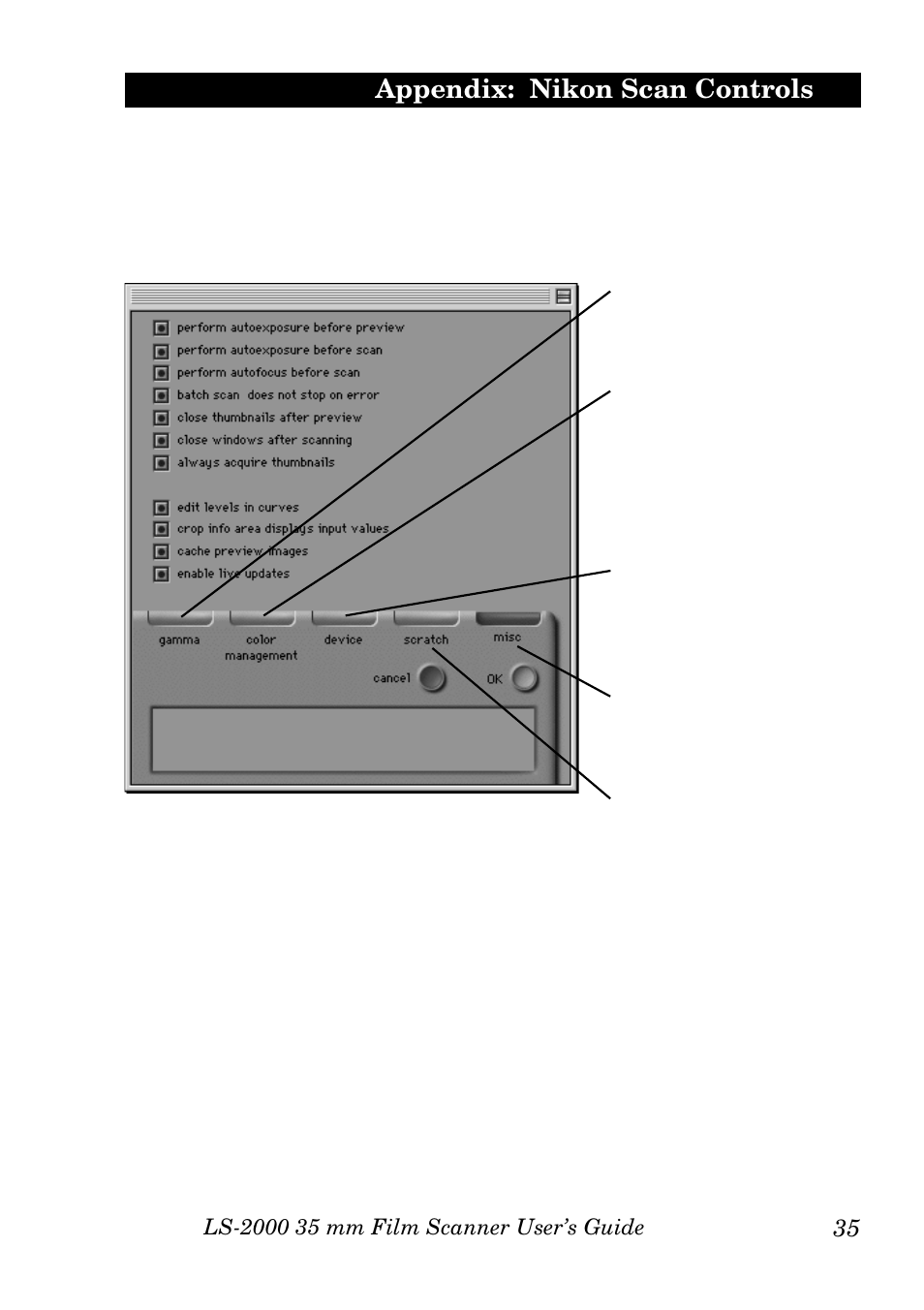 Preferences, Appendix: nikon scan controls | Nikon LS-2000 User Manual | Page 45 / 47
