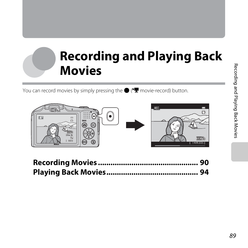 Recording and playing back movies, Recording movies playing back movies | Nikon L610 User Manual | Page 107 / 252