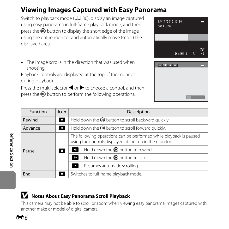 Viewing images captured with easy panorama | Nikon L610 User Manual | Page 124 / 252