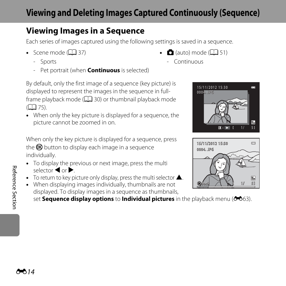 Viewing images in a sequence | Nikon L610 User Manual | Page 132 / 252