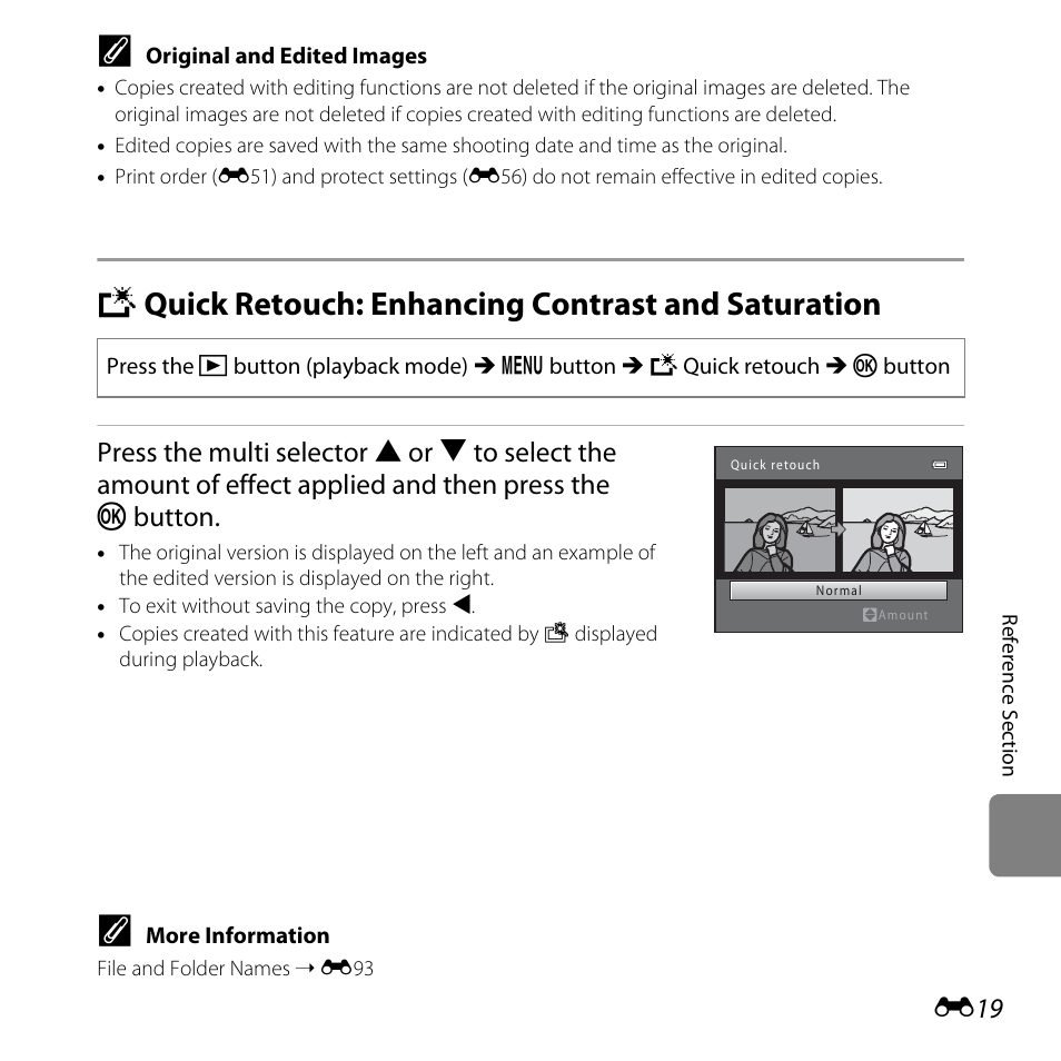 Quick retouch: enhancing contrast and saturation, K quick retouch: enhancing contrast and saturation | Nikon L610 User Manual | Page 137 / 252