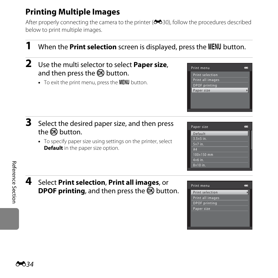 Printing multiple images, E34) | Nikon L610 User Manual | Page 152 / 252