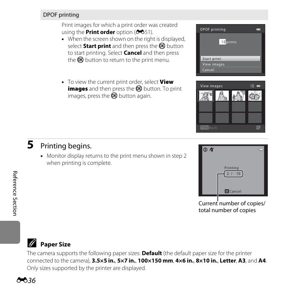 Printing begins | Nikon L610 User Manual | Page 154 / 252