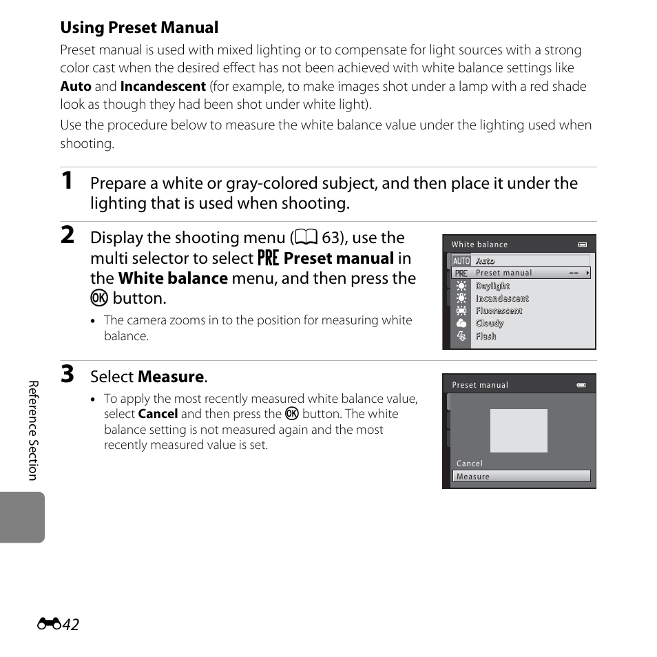 Using preset manual, Select measure | Nikon L610 User Manual | Page 160 / 252