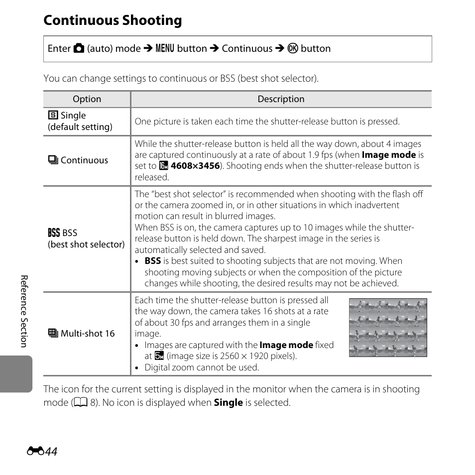 Continuous shooting | Nikon L610 User Manual | Page 162 / 252