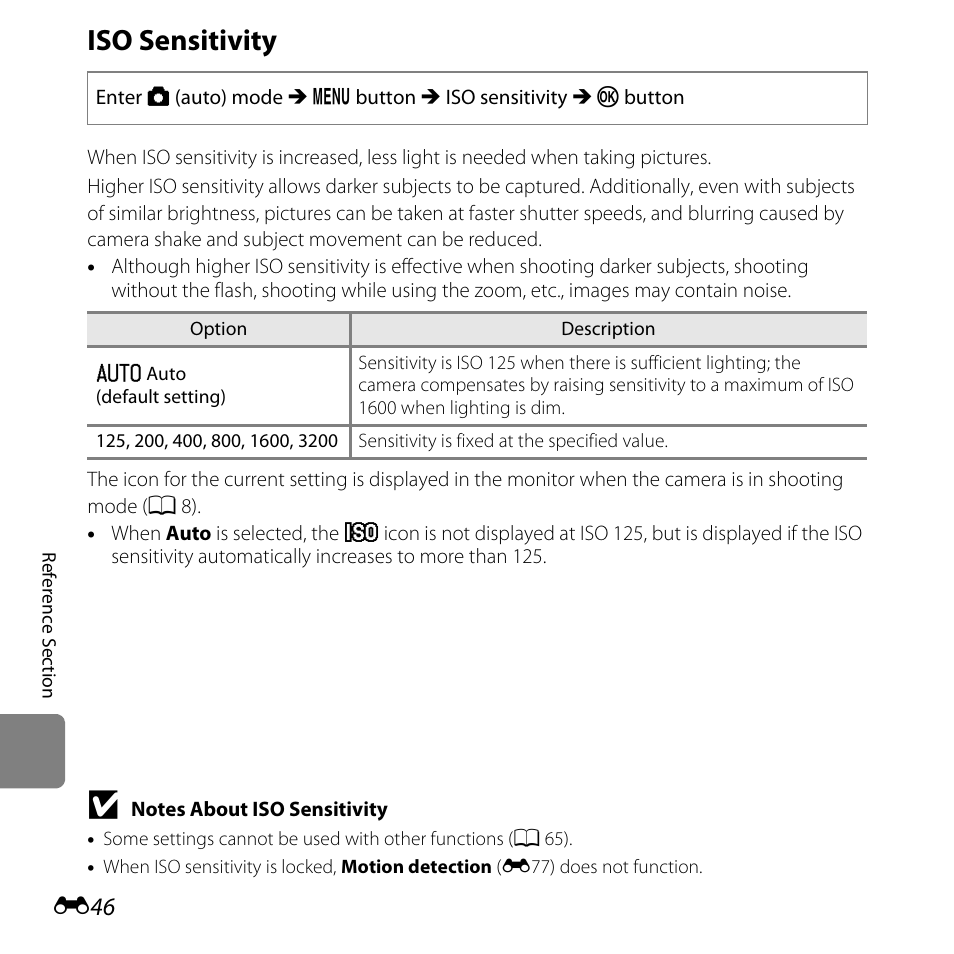 Iso sensitivity | Nikon L610 User Manual | Page 164 / 252