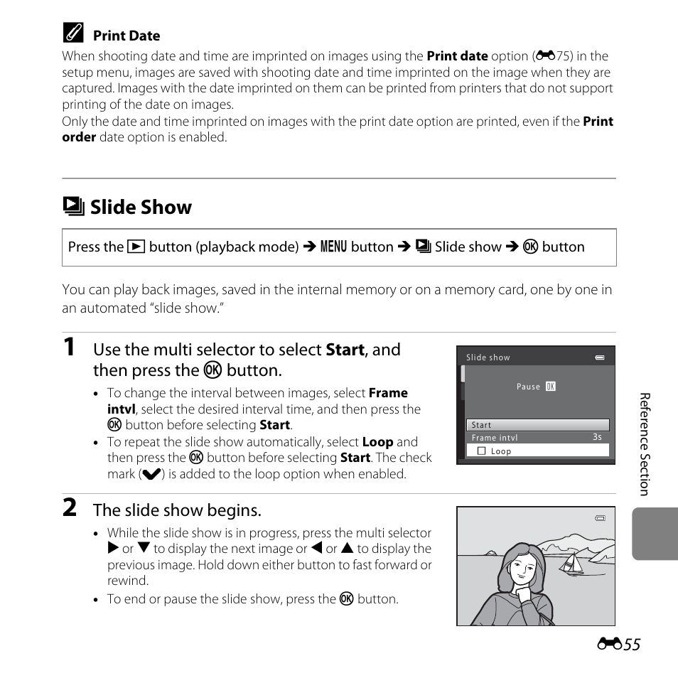 Slide show, B slide show, The slide show begins | Nikon L610 User Manual | Page 173 / 252