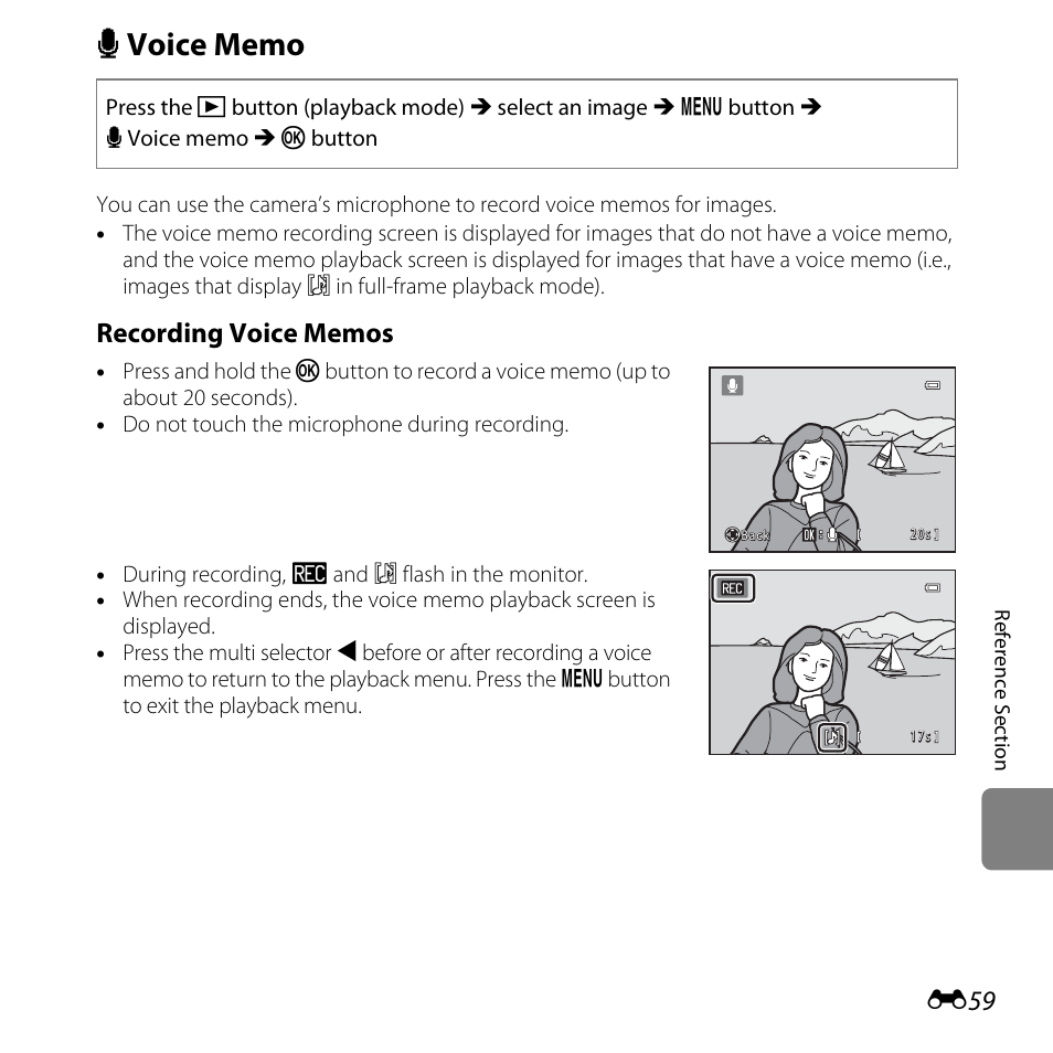 Voice memo | Nikon L610 User Manual | Page 177 / 252