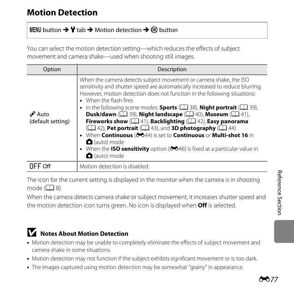 Motion detection | Nikon L610 User Manual | Page 195 / 252