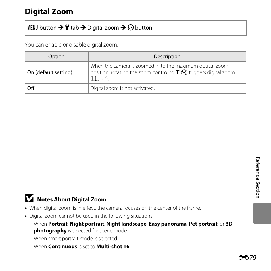 Digital zoom | Nikon L610 User Manual | Page 197 / 252