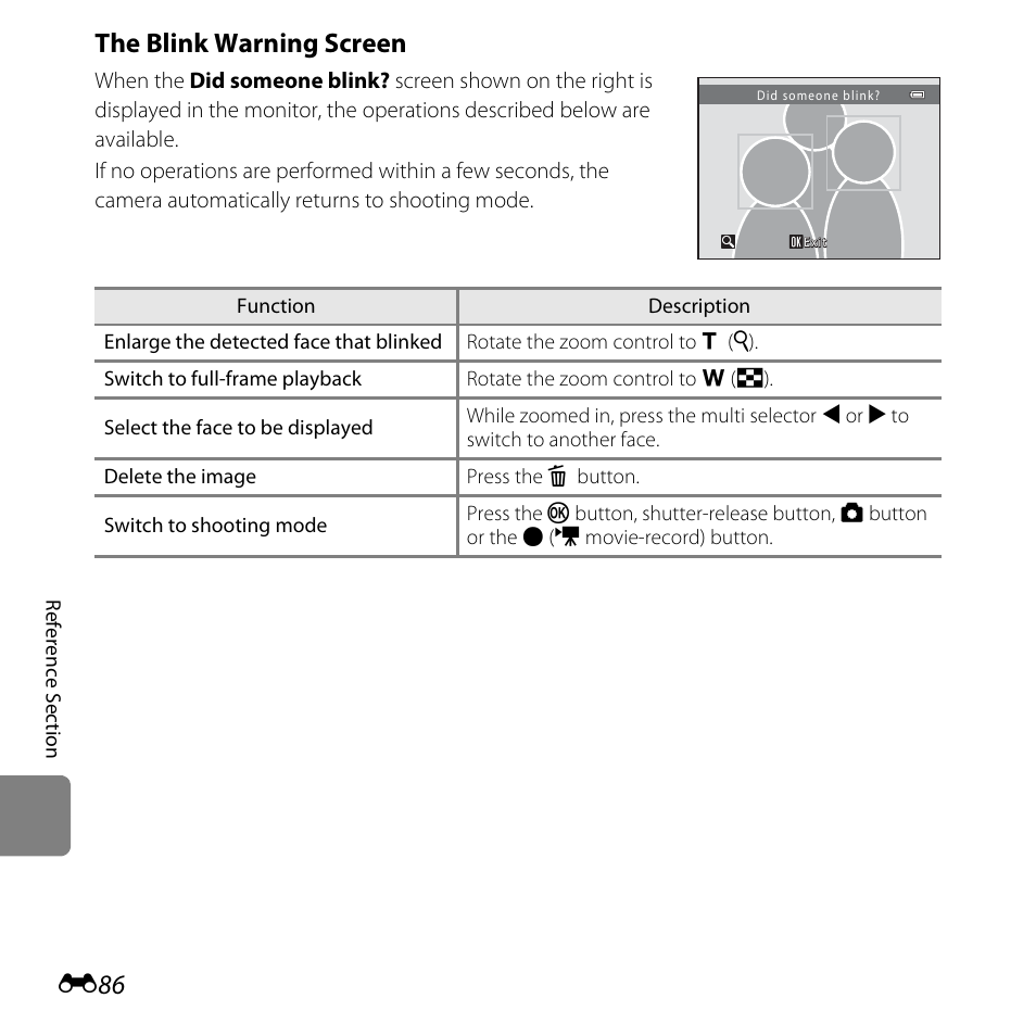 E86), The blink warning screen | Nikon L610 User Manual | Page 204 / 252