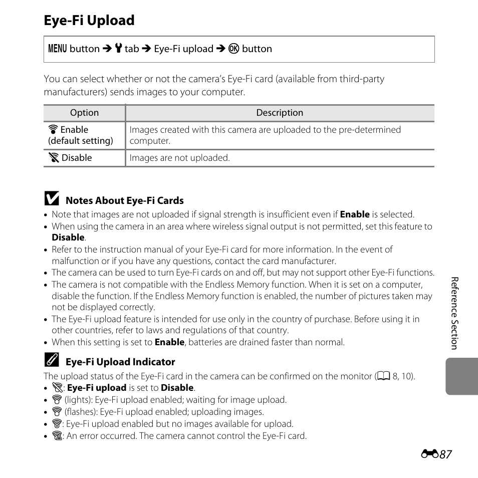 Eye-fi upload | Nikon L610 User Manual | Page 205 / 252