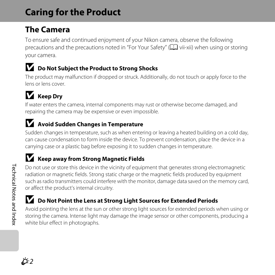 Caring for the product, The camera | Nikon L610 User Manual | Page 222 / 252