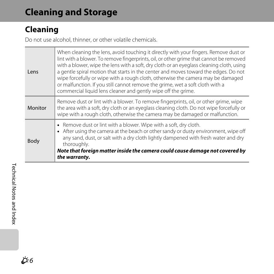 Cleaning and storage, Cleaning | Nikon L610 User Manual | Page 226 / 252