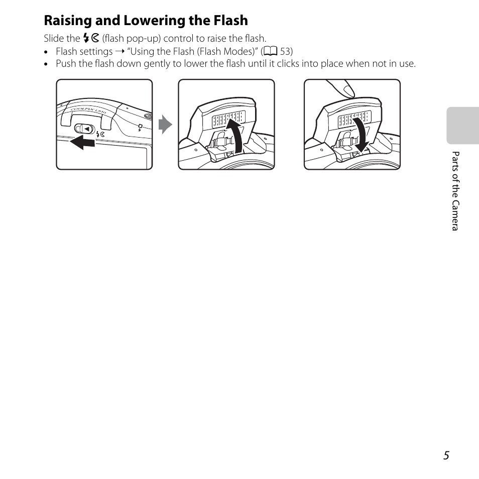 Raising and lowering the flash | Nikon L610 User Manual | Page 23 / 252