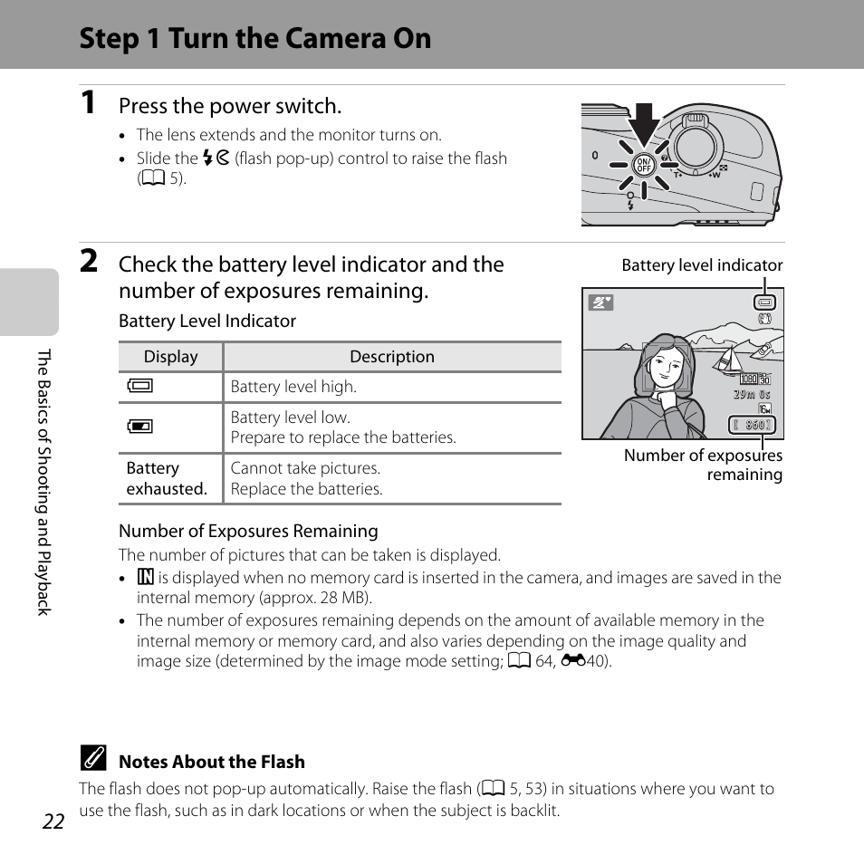 Step 1 turn the camera on, Press the power switch | Nikon L610 User Manual | Page 40 / 252