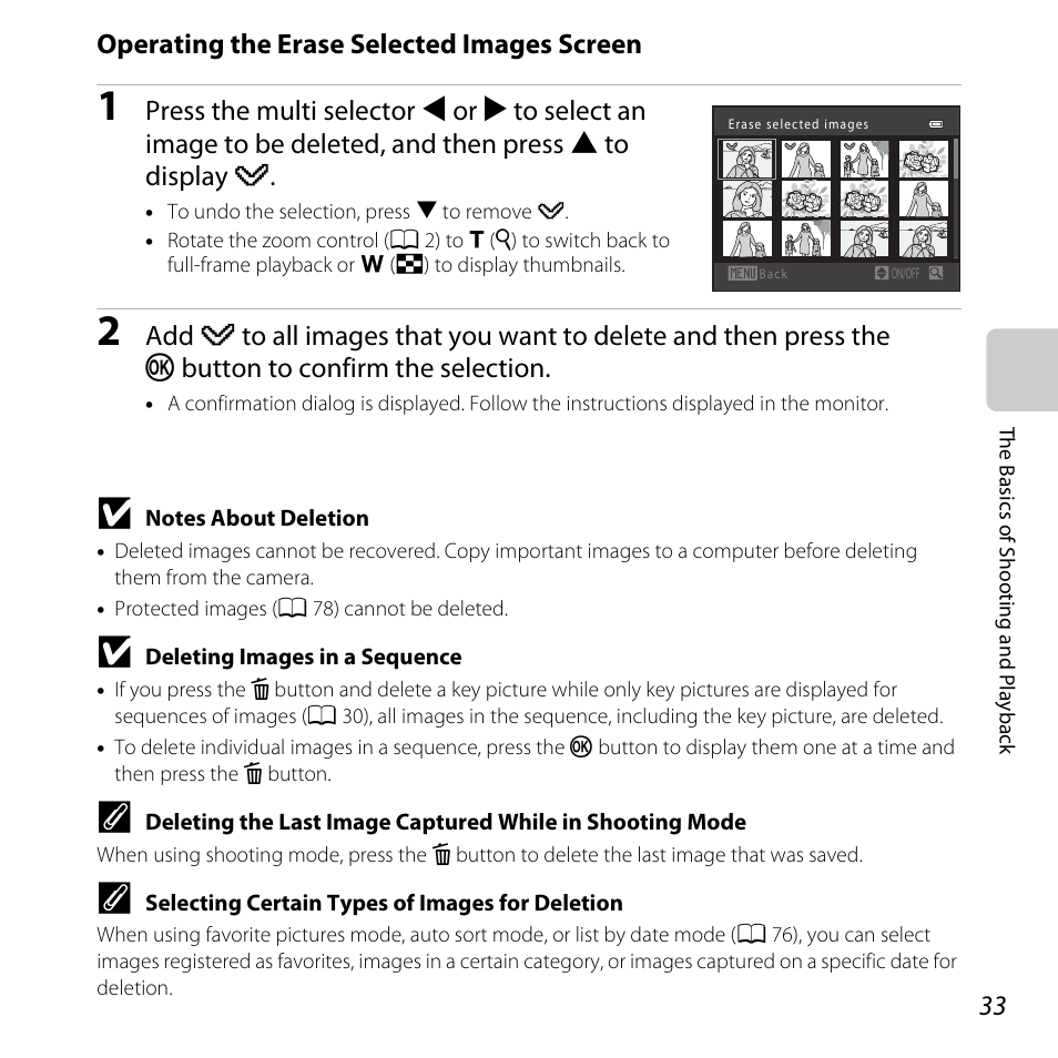 Operating the erase selected images screen | Nikon L610 User Manual | Page 51 / 252