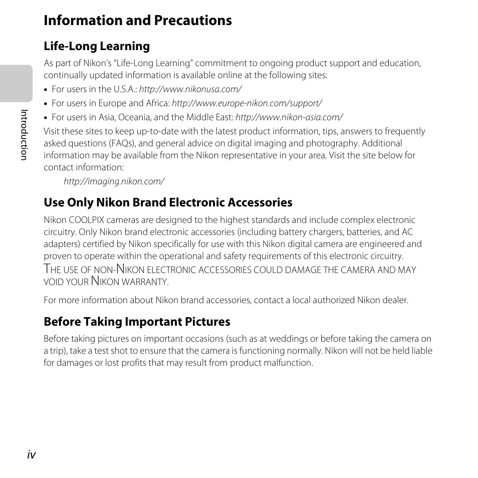 Information and precautions | Nikon L610 User Manual | Page 6 / 252