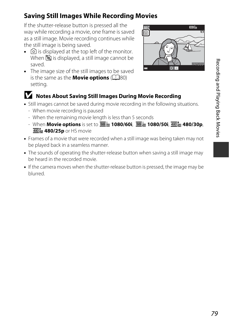 Saving still images while recording movies | Nikon S9700 User Manual | Page 103 / 262