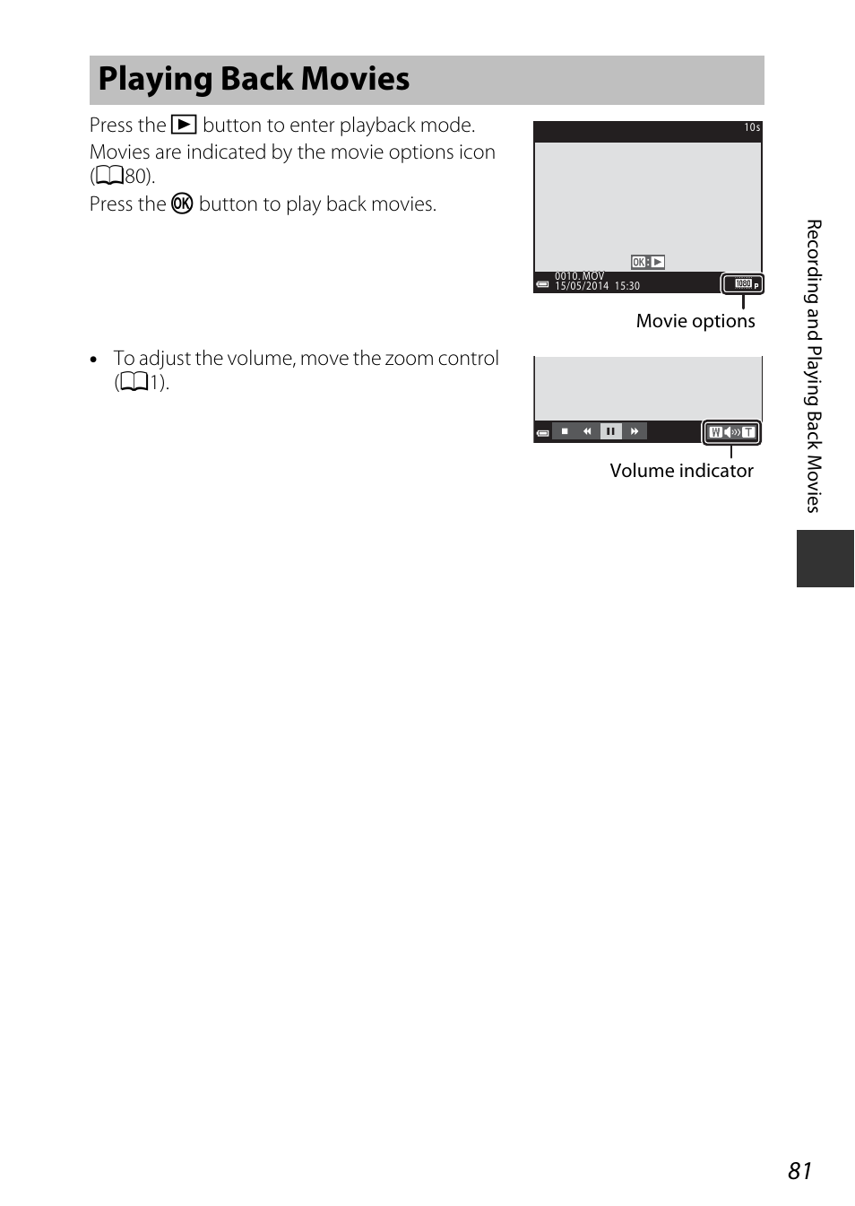 Playing back movies | Nikon S9700 User Manual | Page 105 / 262