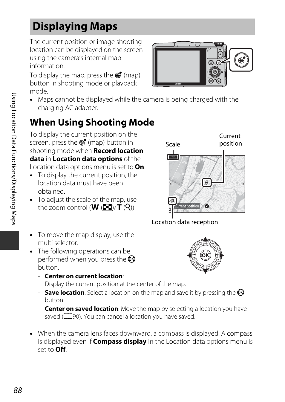 Displaying maps, When using shooting mode | Nikon S9700 User Manual | Page 112 / 262