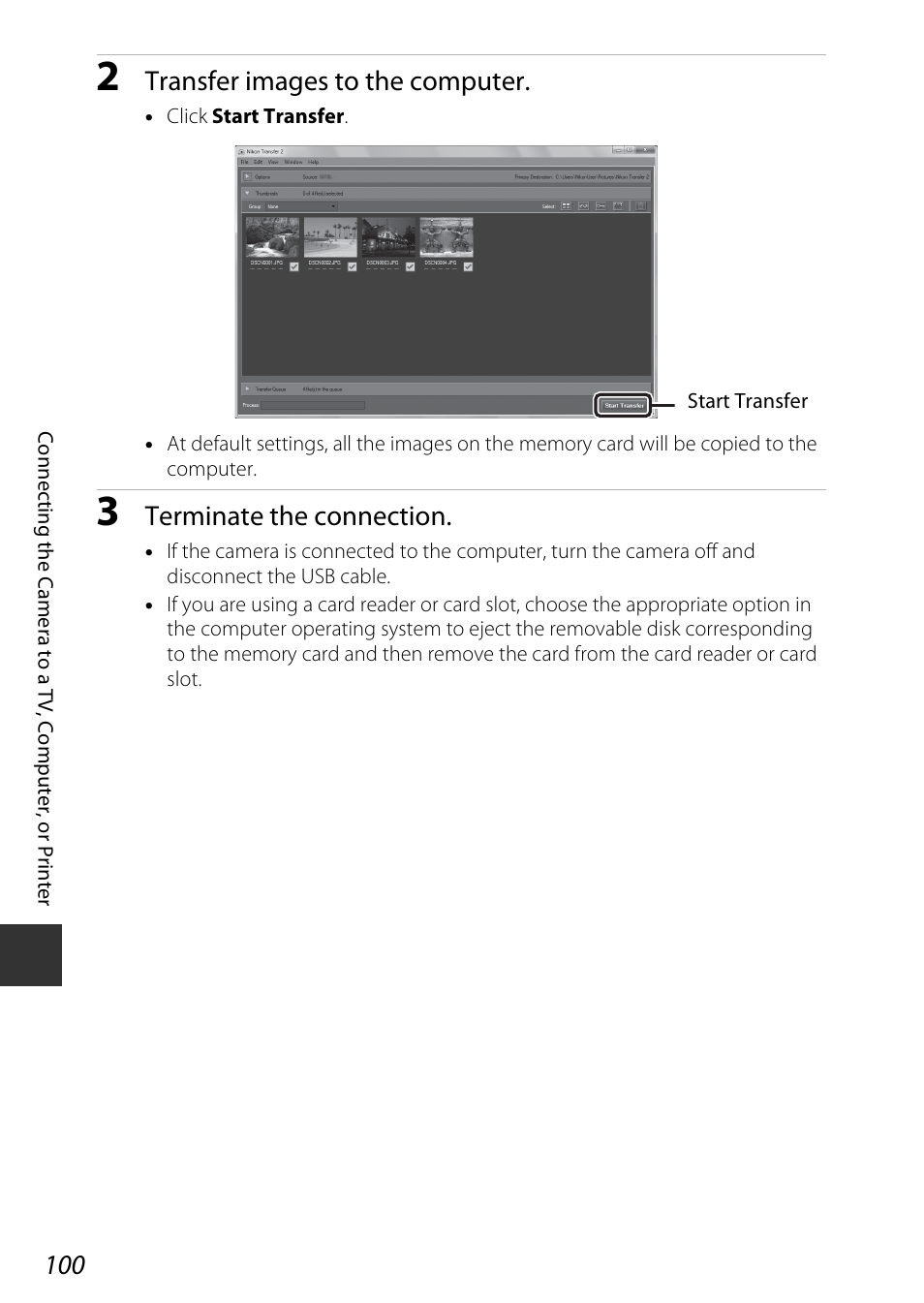 Transfer images to the computer, Terminate the connection | Nikon S9700 User Manual | Page 124 / 262